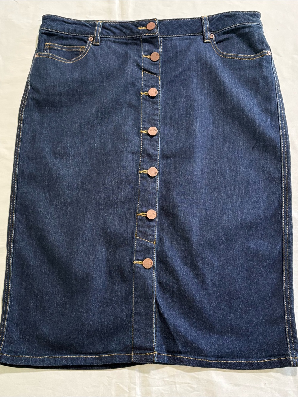 New York & Company Dark Blue Denim Button-Front Pencil Skirt